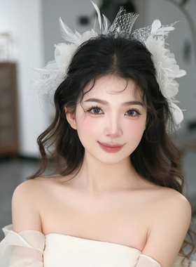 边夹发夹娟纱羽毛日韩森系超仙美