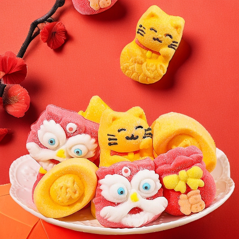 【现货发】新年网红糖果招财猫棉花糖烘焙装饰福袋卡通软糖批发
