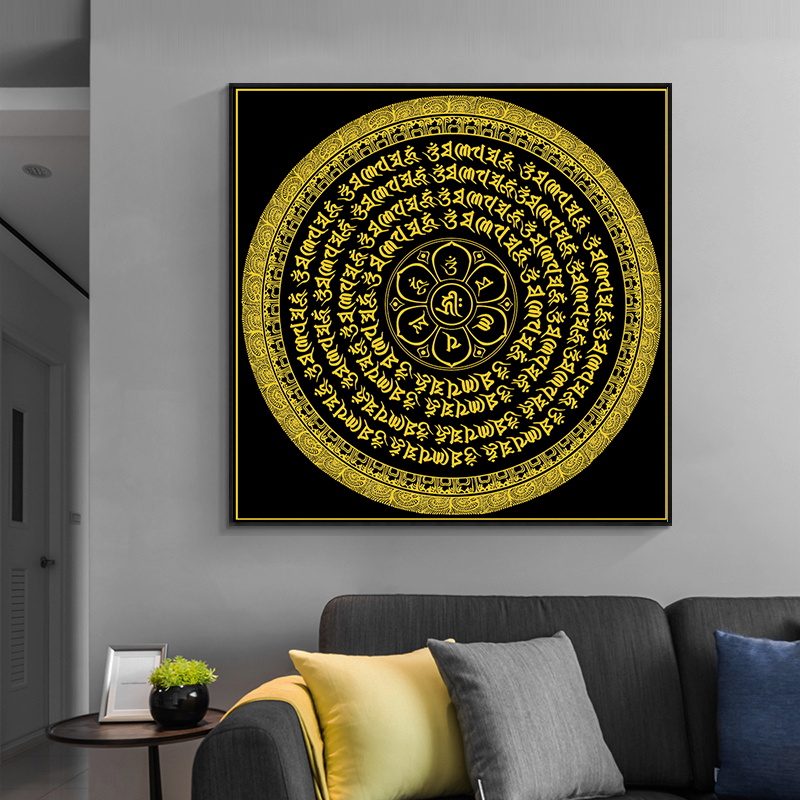 纯棉油画布唐卡六字真言