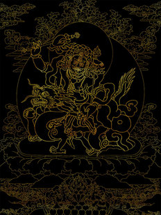 黑财神唐卡手绘描金五路财神佛像涂色描金DIY减压静心自己画唐卡