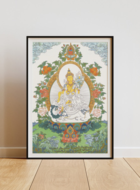 普贤菩萨纯棉油画布唐卡描金