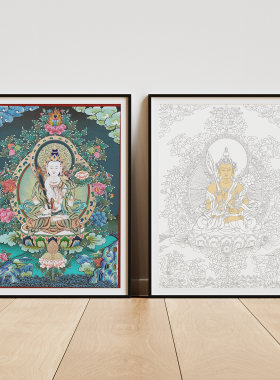 纯棉油画布唐卡描金线稿