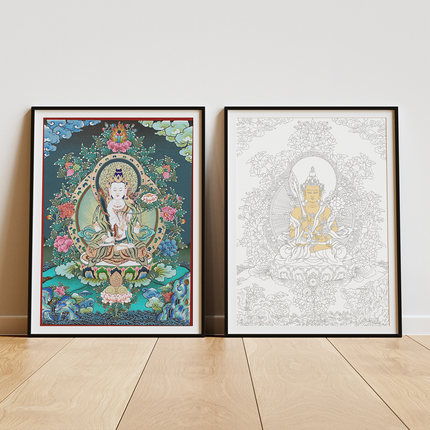 生肖唐卡diy八大守护神本命佛普贤文殊虚空藏大势至唐卡手绘描金
