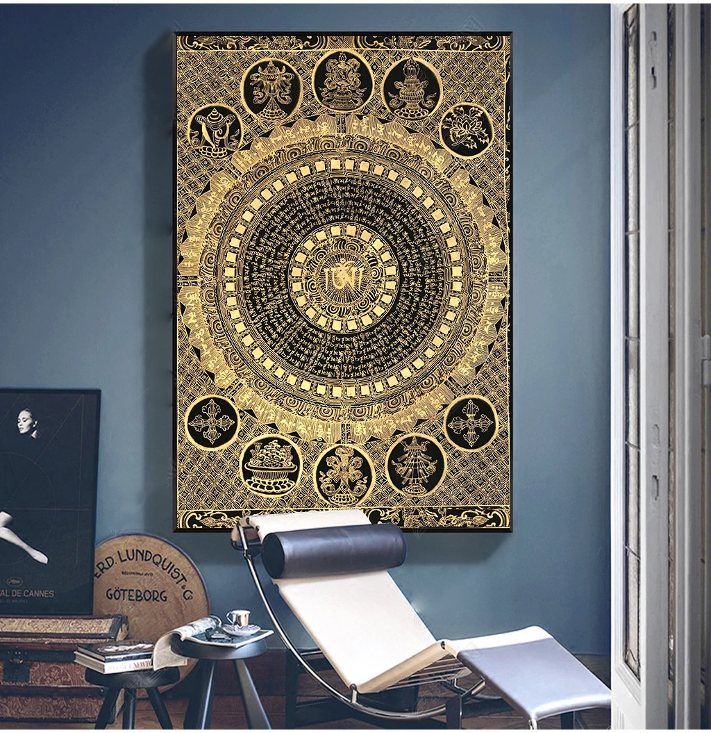 吉祥八宝六字真言纯棉油画布