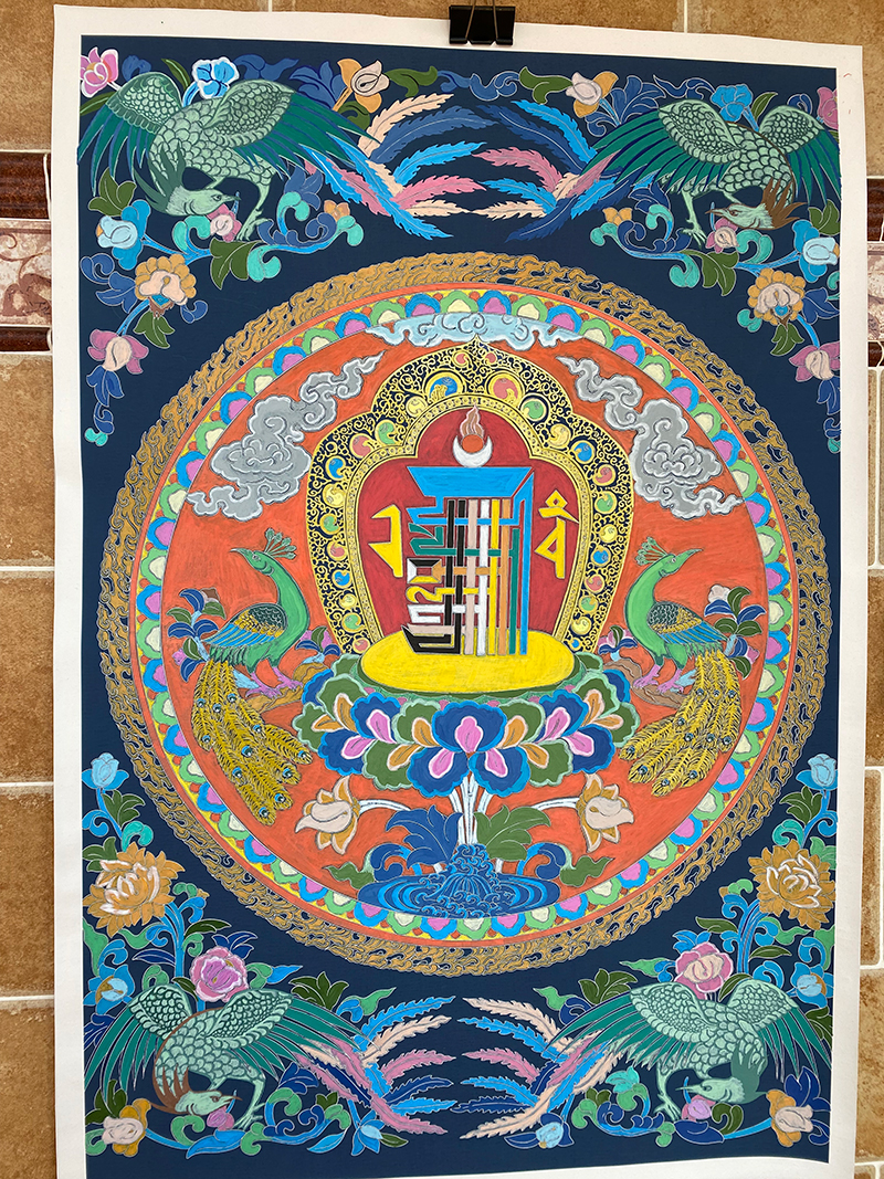 唐卡坛城纯棉油画布唐卡描金