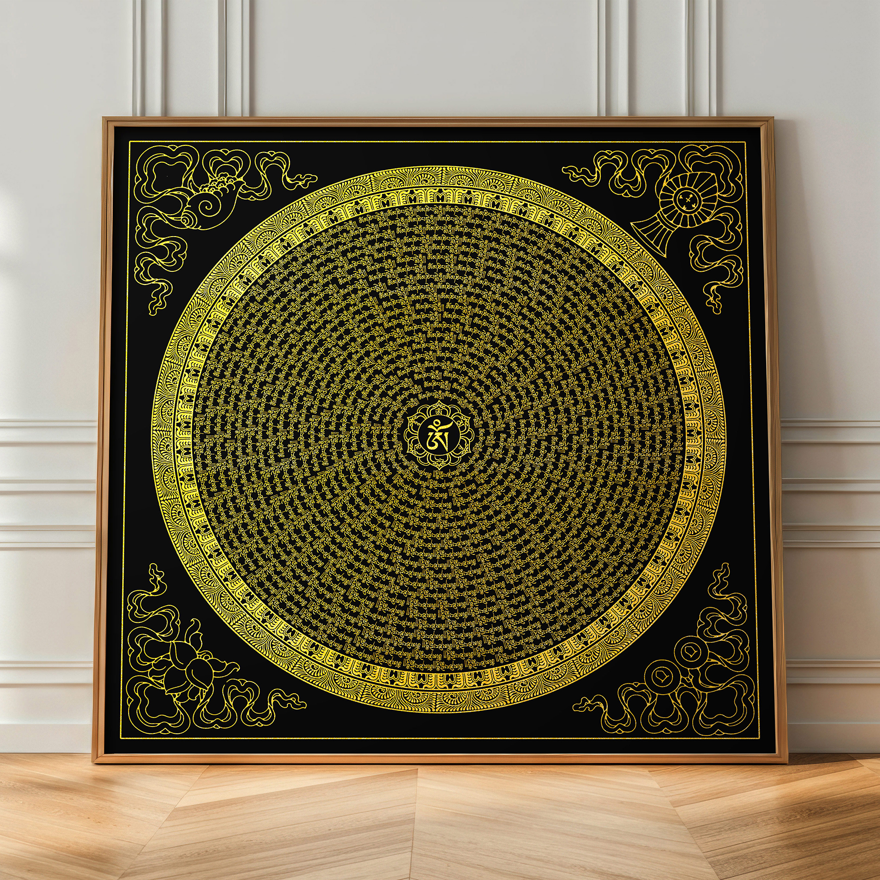 纯棉油画布六字真言特价描金DIY