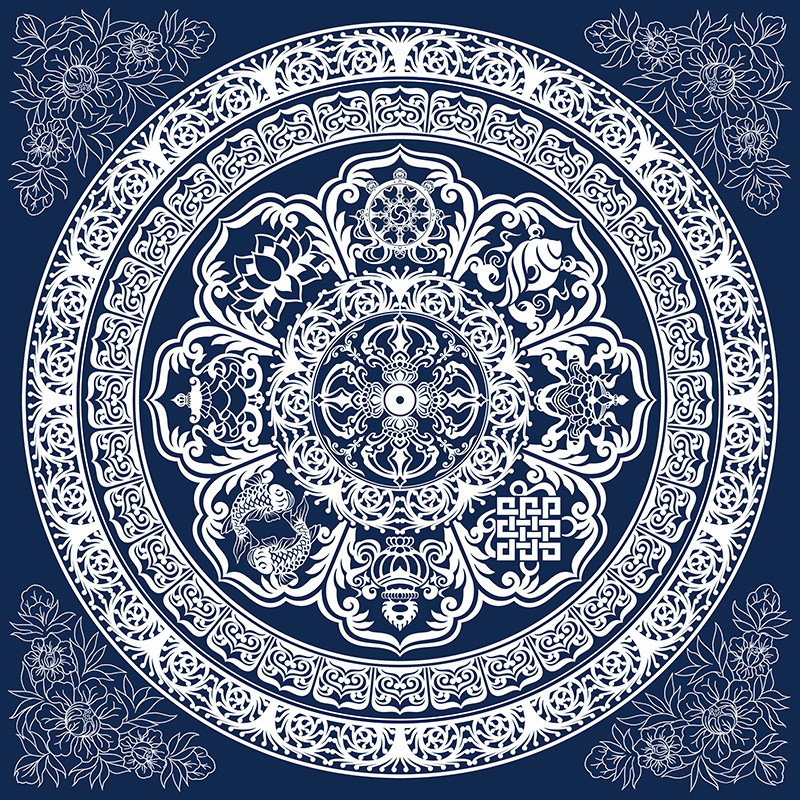 八宝莲花坛城 描金线稿 唐卡西藏手绘diy 涂色 尼泊尔自制diy