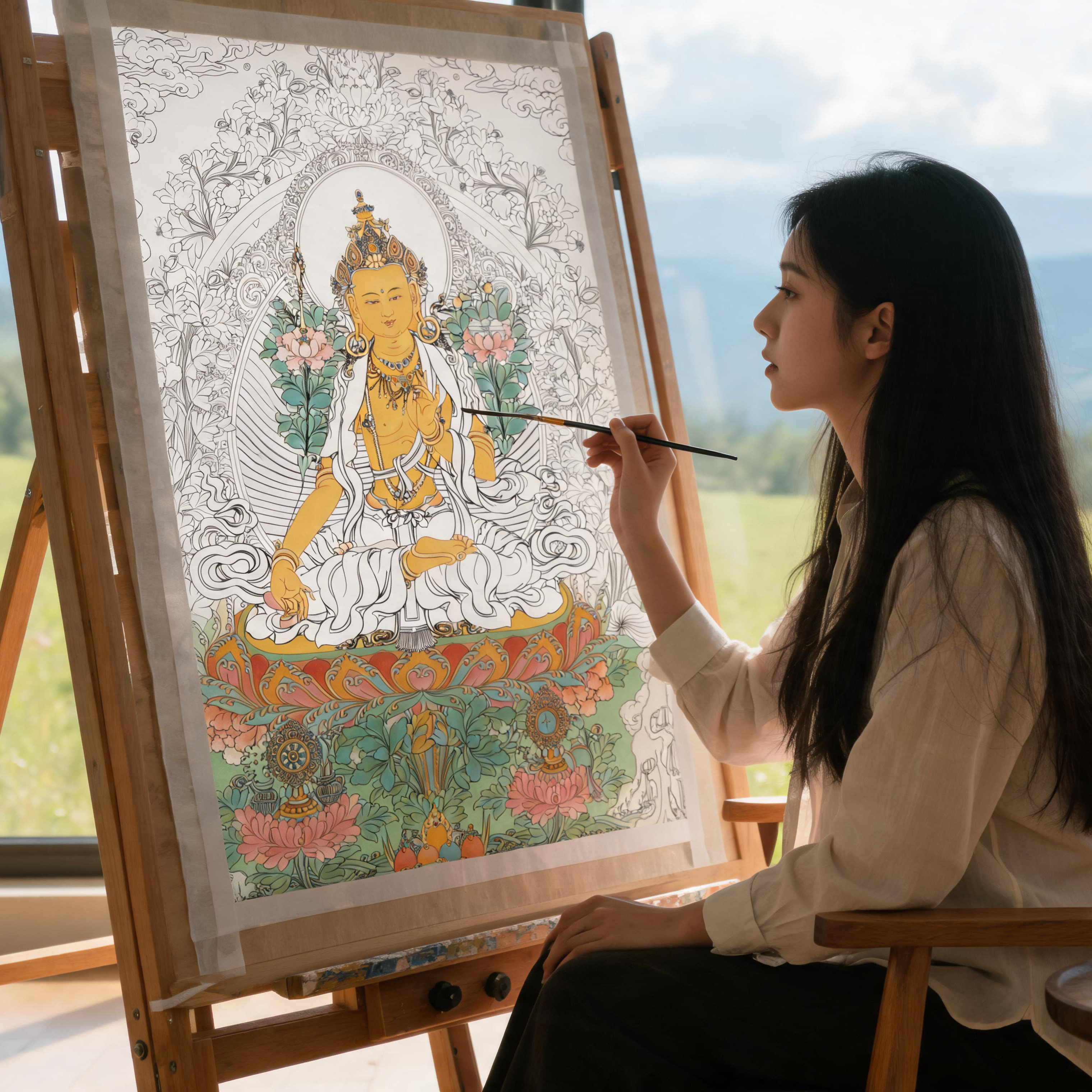 本命佛虚空藏菩萨唐卡画布描金diy减压手工线稿十二生肖守护唐卡图片