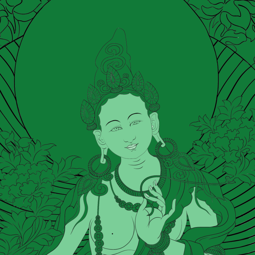 绿度母唐卡描金纯棉油画布