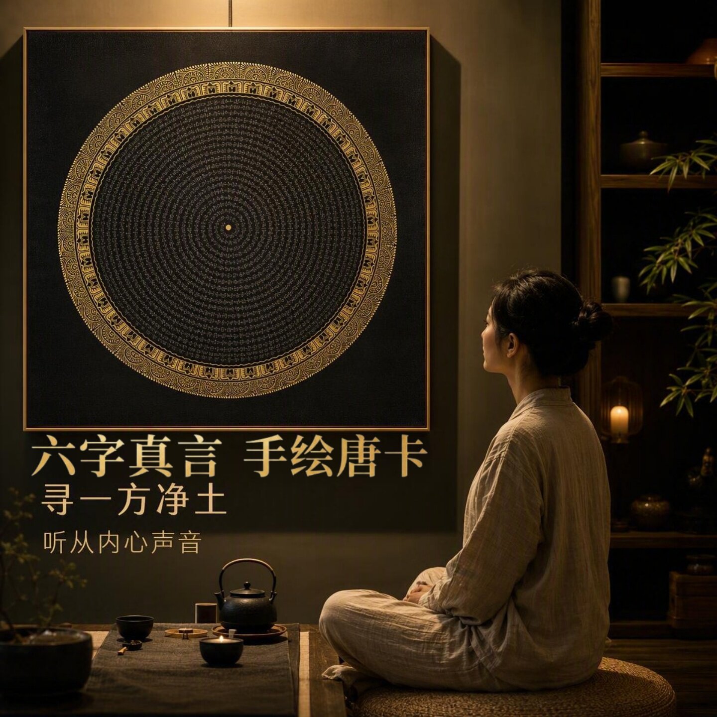 六字真言唐卡手绘diy材料包西藏挂画减压成人手工礼物数字油画图片