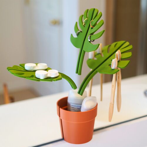 镜像龟背竹仿真植物浴室收纳盒/牙刷牙膏架/家居摆件  - 3D打印