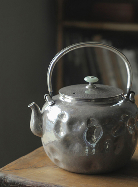 纯银时代日式口打出紫皮锤坑银壶足银999烧水壶手工银茶壶1100ml