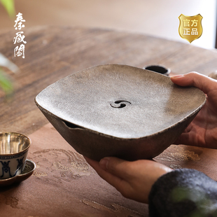 秦藏阁非遗手作太极四方纯锡壶承蓄水干泡台古拙雅作中式复古茶道