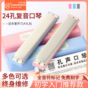 孔声口琴24孔复音C调音符标识初学学生儿童教学入门男女单音乐器