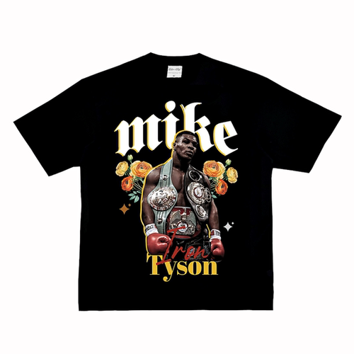 迈克 泰森 Mike Tyson 美式做旧VTG纯棉拳击小领口复古长短袖tT恤