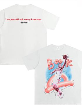 德文布克 Booker 美式小领口重磅纯棉做旧喷墨篮球训练长短袖tT恤