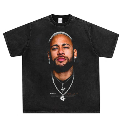 Neymar内马尔美式复古小领口重磅纯棉短袖T恤嘻哈潮流运动打底潮