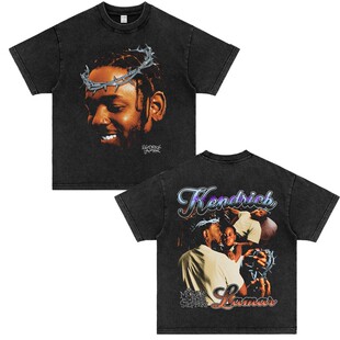 Kendrick Lamar人像印花DAMN饶舌Vintage短袖嘻哈做旧短袖T恤宽松