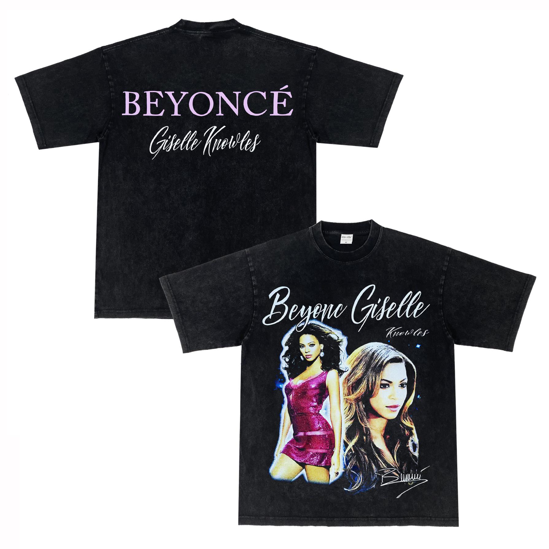 碧昂丝 Beyoncé 美式小领口纯棉做旧街头嘻哈高街国潮长短袖tT恤