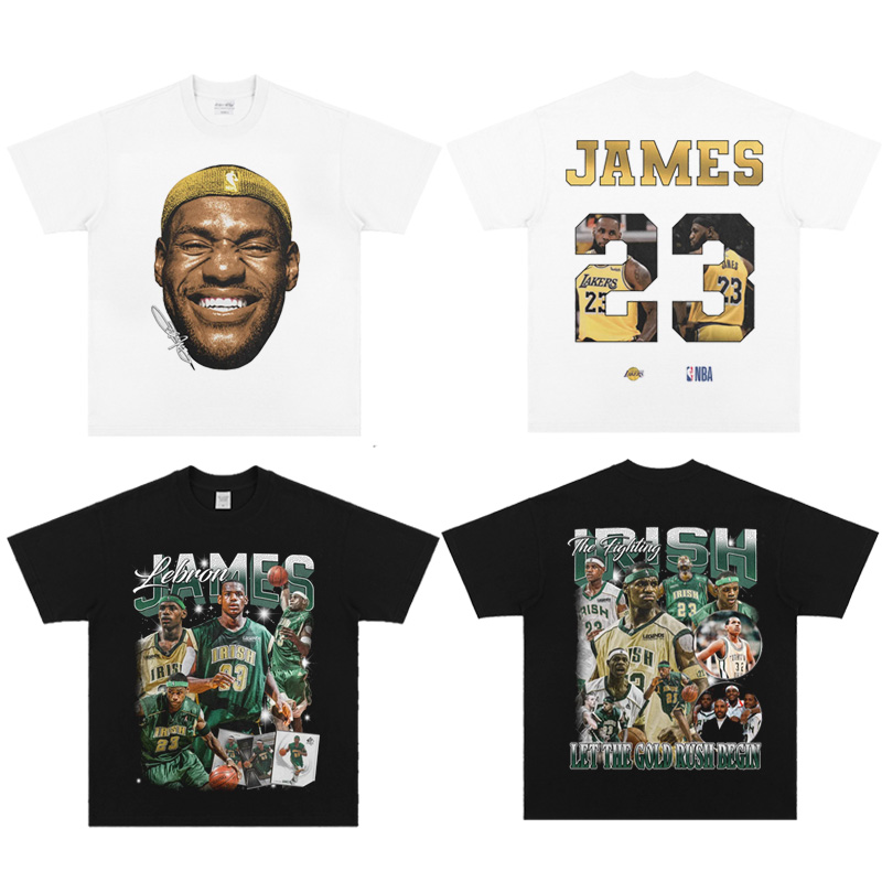 ins美式球星詹姆斯印花复古T恤LeBron James夏季宽松上衣短袖