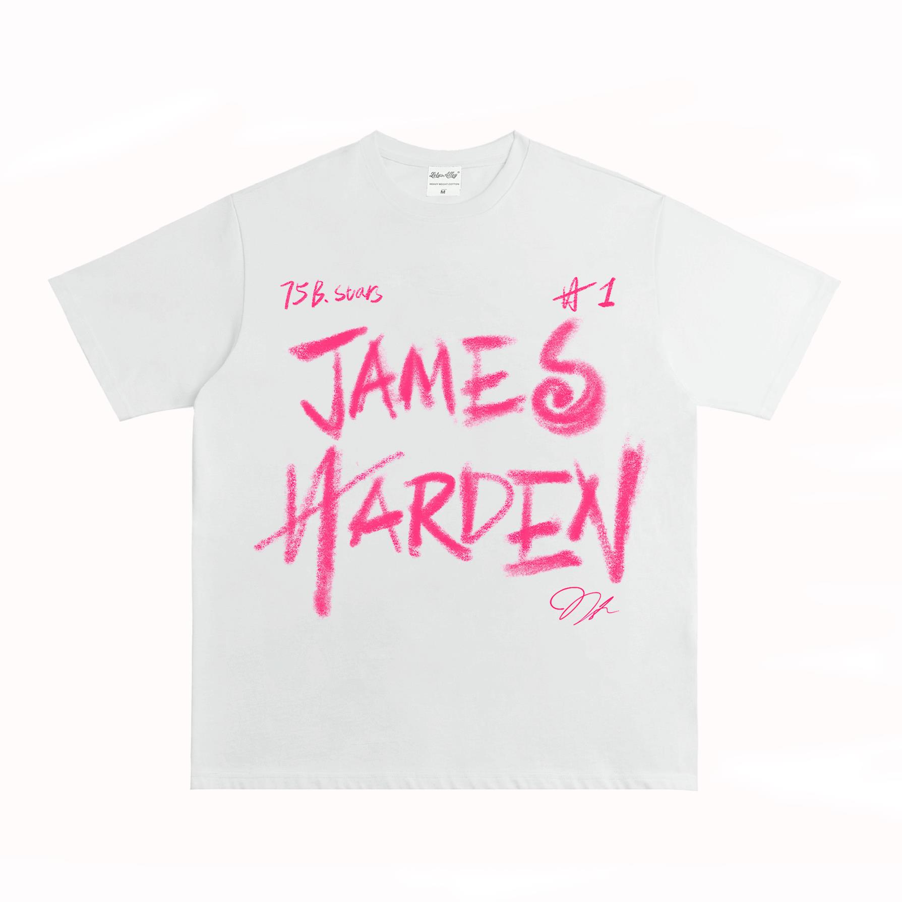 詹姆斯哈登 James Harden 手绘签名版美式街头复古纯棉长短袖T恤