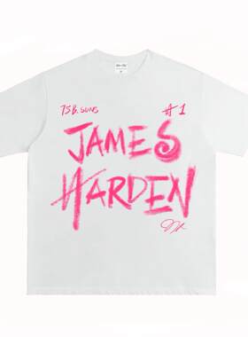 詹姆斯哈登 James Harden 手绘签名版美式街头复古纯棉长短袖T恤