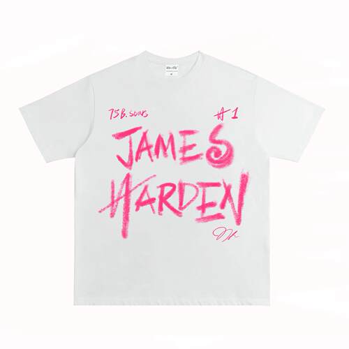 詹姆斯哈登 James Harden 手绘签名版美式街头复古纯棉长短袖T恤