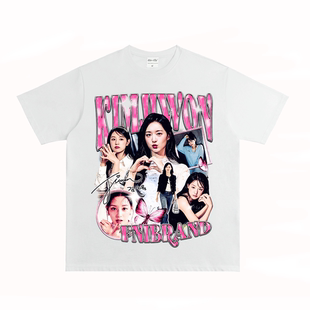 小领口粉丝应援街头男女长短袖 金智媛 韩国明星美式 Jiwon T恤 Kim