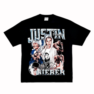 做旧复古VTG高街FOG嘻哈纯棉长短袖 比伯 美式 Bieber T恤潮 Justin