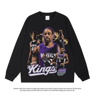 德罗赞篮球青春流行美式宽松版长短袖重磅纯棉t恤水洗复古上衣男