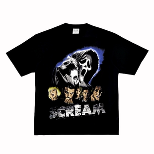 复古VTG国潮高街小众纯棉长短袖 恐怖电影经典 T恤 Scream 惊声尖叫