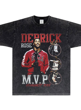 Derrick Rose vintage罗斯mvp美式篮球高街嘻哈宽松大码短袖T恤男