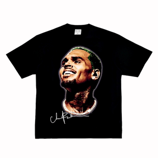 布朗 复古VTG纯棉嘻哈长短袖 Chris 说唱摇滚美式 T恤 Brown 克里斯