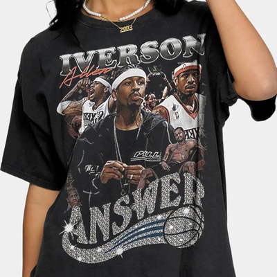 Allen Iverson vintage艾佛森T恤美式复古重磅小领口篮球印花人物