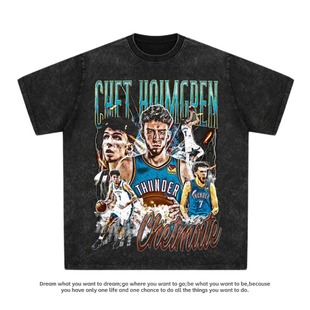 雷霆队&切特霍姆格伦短袖 美式印花复古篮球男vintage宽松运动t恤