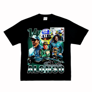 费尔南多 阿隆索 Alonso 美式小领口F1赛车街头纯棉复古长短袖T恤