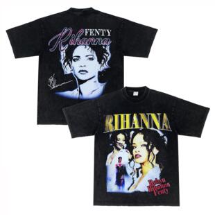 Rihanna蕾哈娜 美式饶舌嘻哈歌手街头vintage复古纯棉长袖短袖T恤