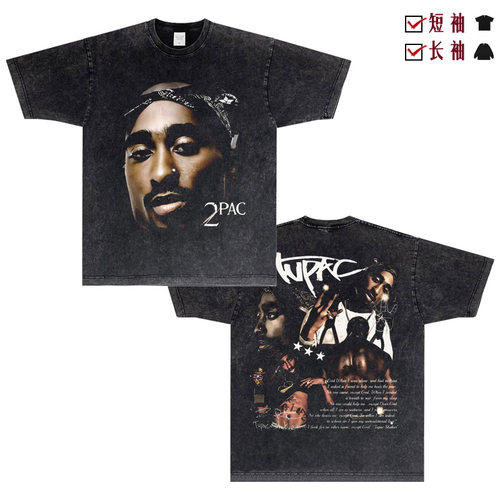 2PAC图派克Tupac西海岸Vintage嘻哈短袖街头人像复古饶舌美式 T恤