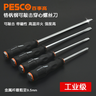 可敲击穿心螺丝刀通心改锥工业级超硬平口十字一字加长带磁性起子