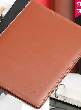 a4活页文件夹资料册透明文件袋活页夹黑色皮革打孔档案资料夹相册画册本奖状产检收纳册子活页本皮质外壳定制