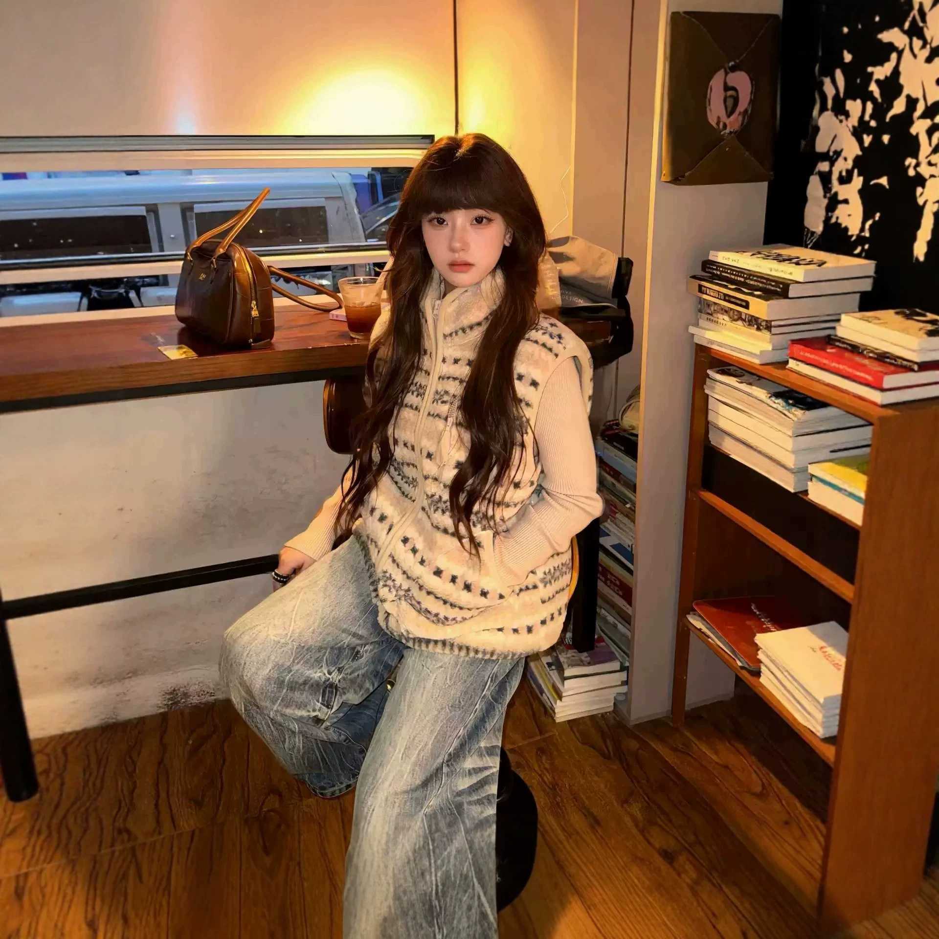 复古费尔岛2026新款羊羔毛马甲女立领保暖摇粒绒秋冬棉服女外套潮