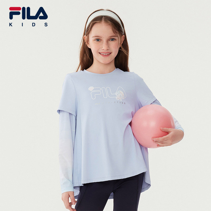 FILA斐乐儿童T恤长袖2025年秋新款防晒速干女童凉感运动上衣仙女T