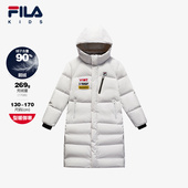 FILA斐乐童装 男中大童鹅绒外套保暖 新款 儿童羽绒服中长款 2024冬季