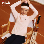 新款 FILA斐乐儿童长袖 T恤2025年秋季 女童中大童网球运动立领上衣