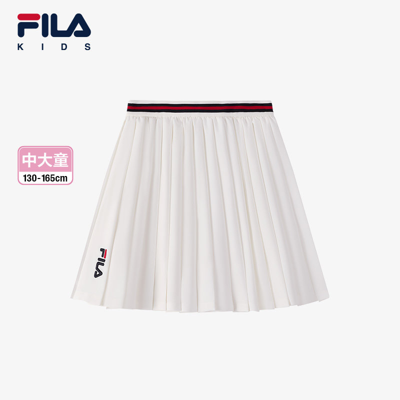 FILA斐乐童装儿童运动短裙夏季新款女中大童时尚弹力梭织裤裙白色