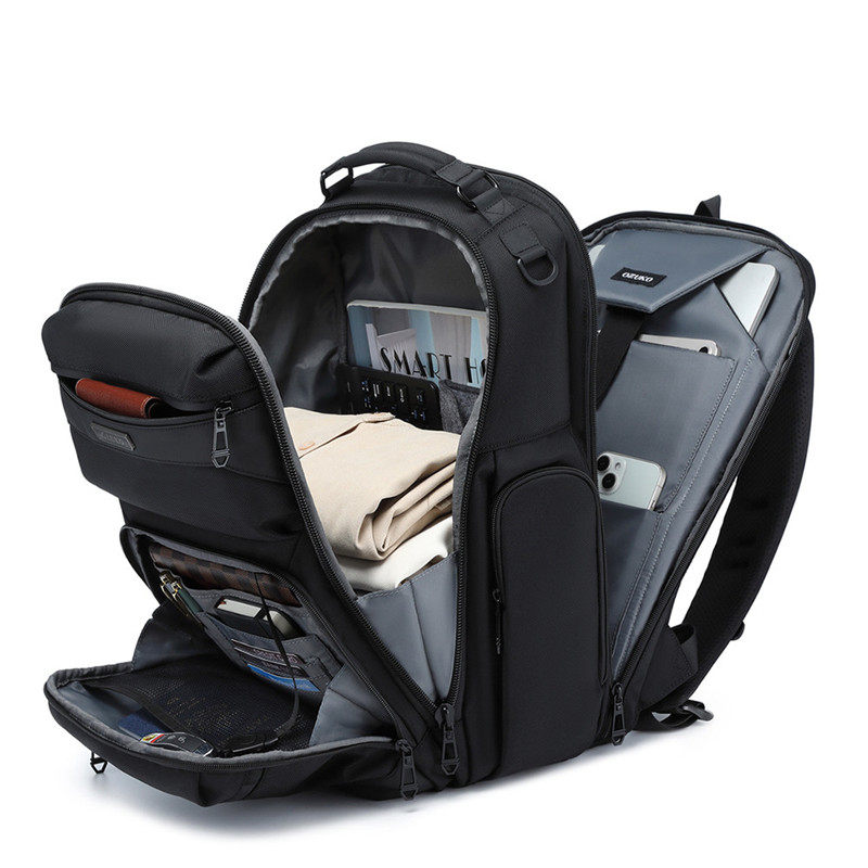 OZUKO新款商务通勤双肩包男士大容量出差旅行电脑背包15.6寸防水