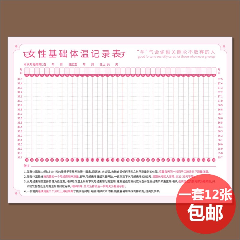 基础体温记录表女性备孕测排卵期记录表测试记录每日体温记录表格女性