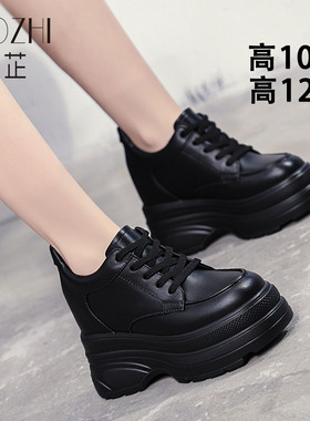 春秋季小白鞋内增高女鞋子女冬2025新款坡跟单鞋松糕鞋厚底高跟鞋