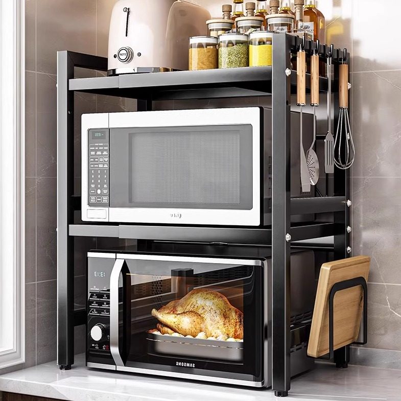 可伸缩厨房置物架微波炉烤箱架子台面桌面电饭锅家用双层收纳支架