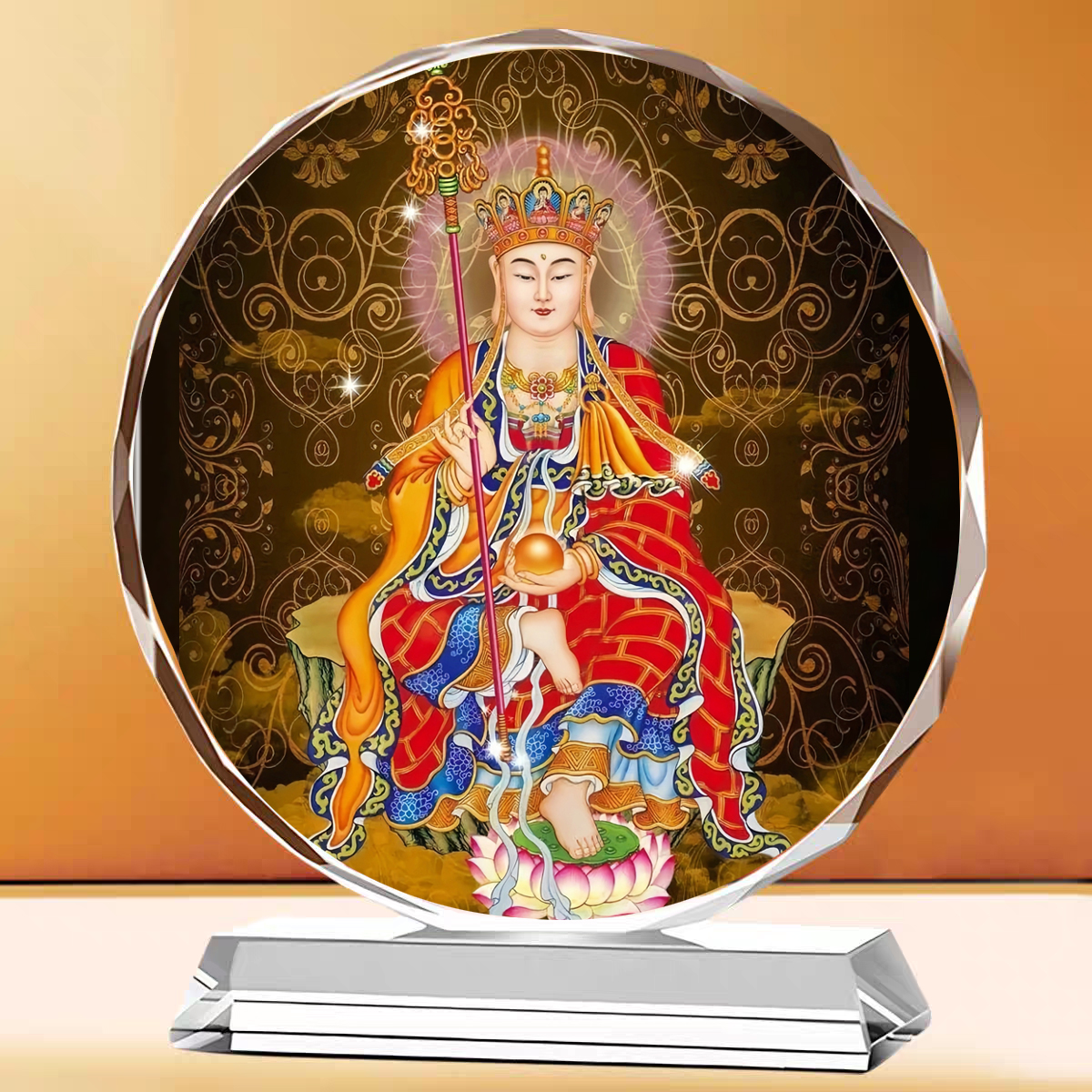九华山南无大愿地藏王菩萨水晶佛像摆件结缘家用供奉摆台定制